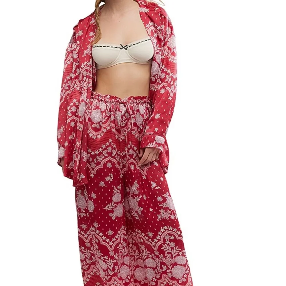 FREE PEOPLE INTIMATELY DREAMY DAYS PJ SET IN CHERRY COMBO - Picture 3 of 11